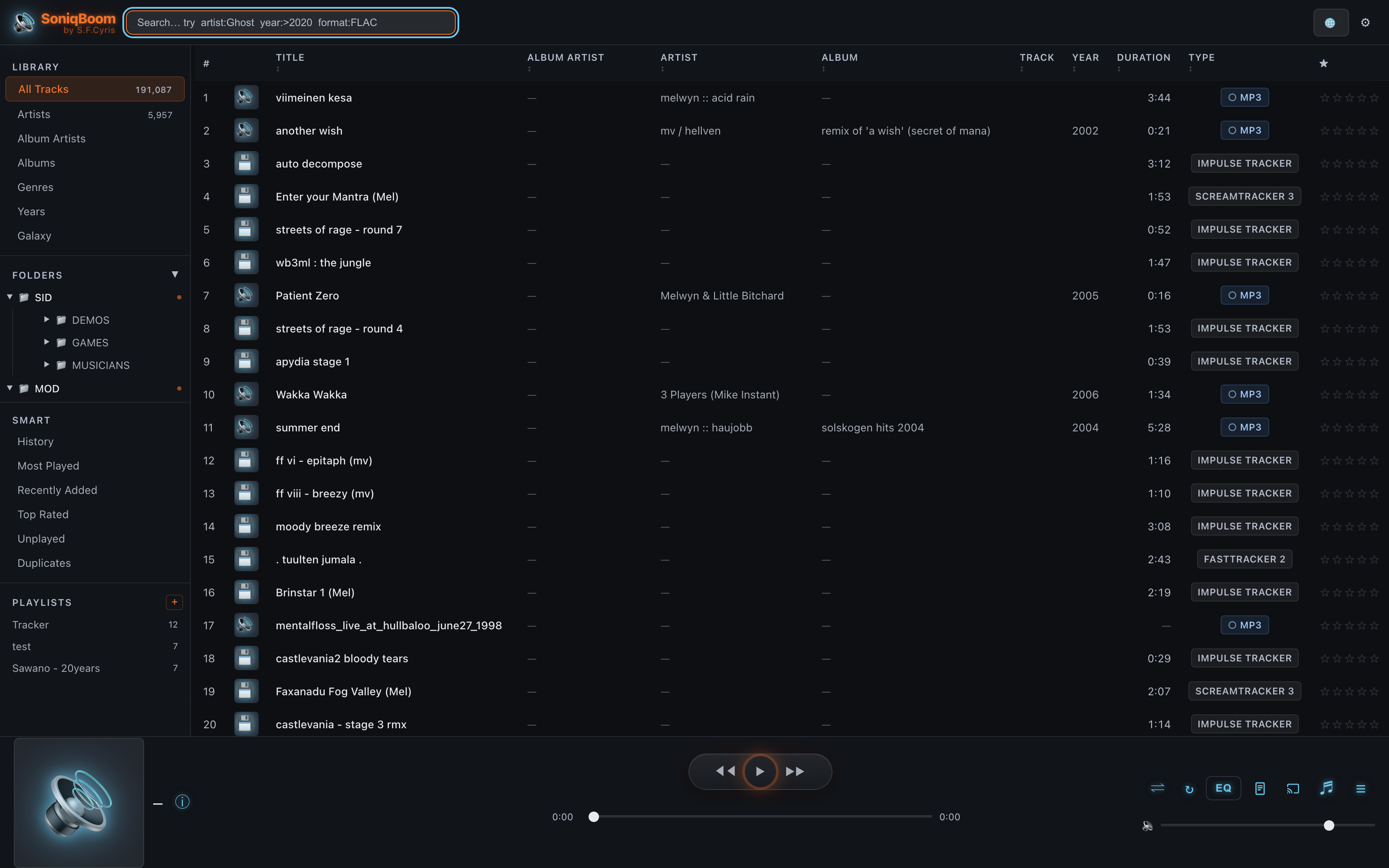 Folder tree with FTP, SMB, and local sources expanded